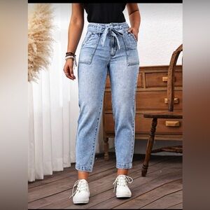 SHEIN Women’s Denim Belted Tapered Pants